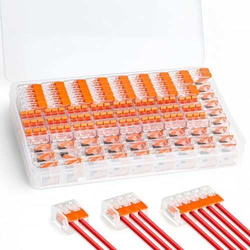 GlasFlength Kabelverbinder, 75 Stück Kabelklemmen Elektro Verbindungsklemmen Klemmen 2 Polig 3 Polig und 5 Polig 4mm²Leiter Klemme Kabelverbinder Klemmen Set mit Box Lüsterklemmen für Feste Kabe