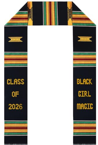 Kente Graduation Stole Class of 2026 | Black Girl Magic African Graduation Stole 2026 | African Art Handwoven Kente Cloth Graduation Scarf