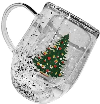 Shntig Isolierter Weihnachtsbecher aus Glas, transparent, 300 ml, Wasserbecher für Zuhause oder Büro
