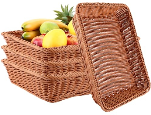 DAJAVE Juego de 4 cestas para panecillos 40x30x8 cm, cestas de pan trenzadas, cesta de mimbre de ratán, cesta de almacenamiento tejida de mimbre para verduras, frutas, pan, alimentos, para el hogar