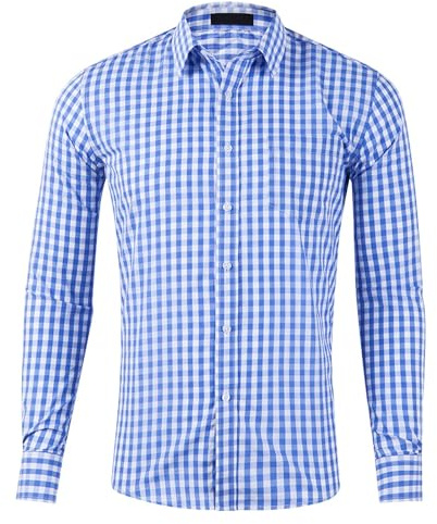 Camicia da uomo, a maniche lunghe, a quadretti, colore blu, rosso, in cotone, con bottoni, classica, traspirante, a quadri, Azzurro, S