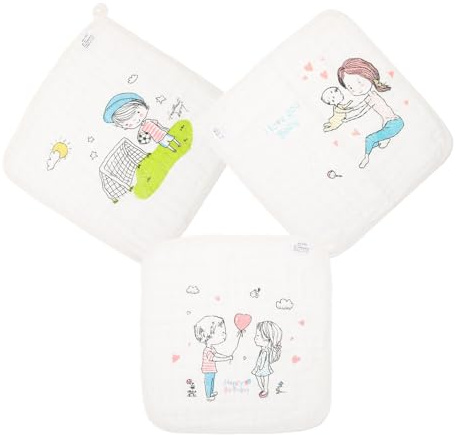 NAMOARLY 3 piezas Toallas de Algodón para Recién Nacido Suaves Toallitas Multiusos para Paños Salivares y Lavado Facial Diseño Infantil de Fútbol Corazón y Lavables Máquina