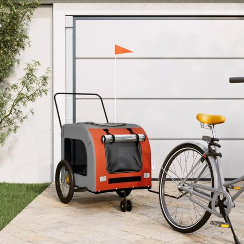 Nqyjm Rimorchio Bicicletta Cani Arancione e Grigio Oxford Tessuto e Ferro per Cani Gatti LH85839