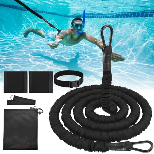 Cintura da Nuoto per Piscina, Afenau 4M Elastico per Nuotare in Piscina con Custodia, Regolabile Elastico per Nuoto Statico per Ausilio per il Nuoto