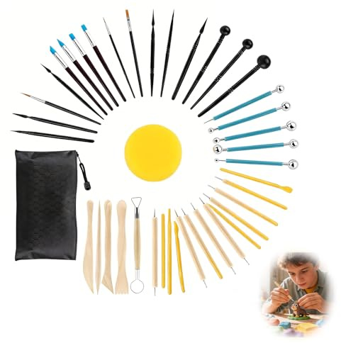 38 Pièces Kit d’Outils de Modelage pour Argile – Sculpture, Poterie, Gaufrage, Loisir Créatif DIY avec Sac de Rangement Pratique