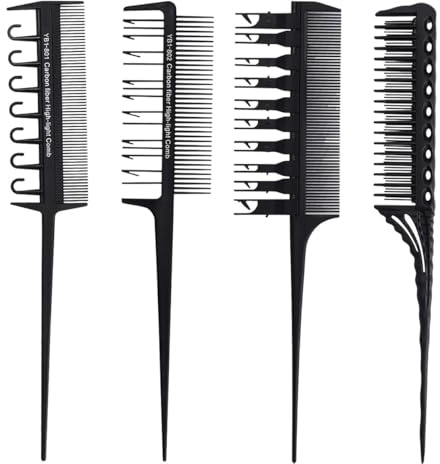 CRAFTHROU Pettini per Mèches 4 Pezzi Manico Ergonomico per Separare Ciocche, Accessori per Chioma Leggeri e Non Durevoli, Adatti per Styling e Trattamenti Chioma