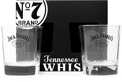 Jack Daniels Whiskey Glasses - Gift Set of 2 Licensed Old No 7 Glass Whiskey Tumbler 330 ml - 11oz Premium Whisky Glass Set - Birthday Presents, Gifts for Him, Boyfriend, Mens Gifts, Fathers Day