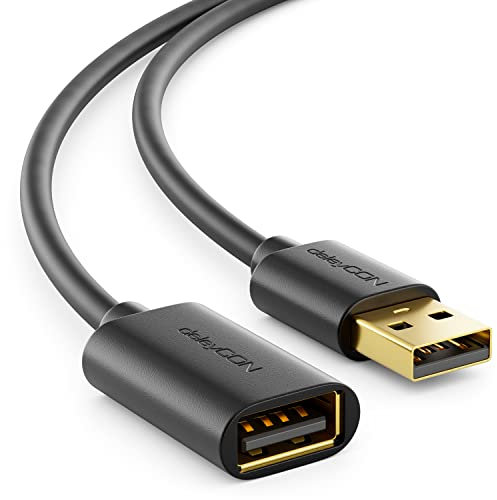 deleyCON 2m USB 2.0 High Speed Kabel Verlängerungskabel USB A-Stecker zu USB A-Buchse - Schwarz