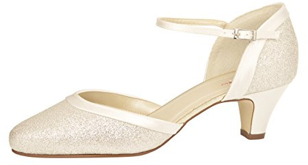 Rainbow Club Chaussures de mariée Ester - Escarpins à Bride, Coloris Ivoire, Satin à Effets Scintillants, rembourrées et Confortables, T. 36.5 EU (UK 3.5)