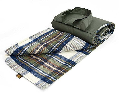Tweedmill Eventer Pure New Wool Picnic Blanket - Dress Stewart Tartan - Muted Blue/Olive