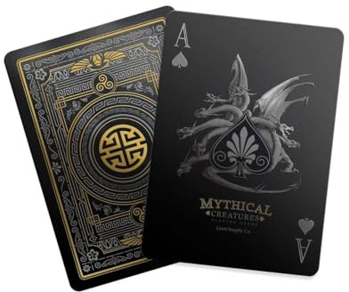 Mythical Creatures Playing Cards - Black, Silver & Gold Edition | Waterproof PVC | Greek, Norse, Egyptian, East Asian Designs | Custom Hand-Drawn Art
