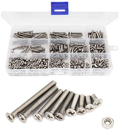 binifiMux 500pcs M3 Phillips Countersunk Flat Head Machine Screws Hex Nuts Assortment Kit 304 Stainless Steel, M3 x 6mm / 8mm / 10mm / 12mm / 16mm / 18mm / 20mm / 25mm / 30mm