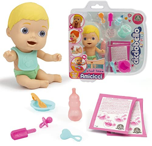 Cicciobello Amicci CC022100 Food Time Boys and Girls, Niedliche Baby Schnuller, Bunte Windel, Minifigur und Pappe, für Mädchen ab 3 Jahren, Giochi Preziosi