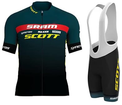 HOMTOL Herren Fahrrad Anzüge Kurzarm Fahrrad Trikot set Atmungsaktive Radtrikot Fahrradbekleidung Set Schnelltrocknend Radler Shirt + Radhose/Trägerhose mit Sitzpolster für Radsport