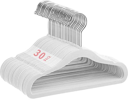 MangoKit 30 Stück Anti-Rutsch-Kinder-Kleiderbügel aus Samt, Ultra-schlanke, platzsparende Baby-Kleiderbügel aus Samt, 360 Grad drehbare Haken, robuste und langlebige Baby-Kleiderbügel (28cm, weiß)