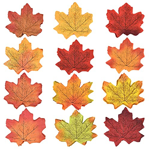 Pamtns Foglie Autunnali Decorative 600 Pezzi Foglia di Acero Artificiale Autunno Addobbi Autunnali Foglie Autunnali Colorate Foglie Finte per Decorazione Casa Giardino Matrimoni Festa Fai da Te