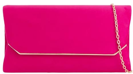 UShopUK Bolso de mano de ante liso para novia, baile, boda, noche, fiesta, bolso de mano, rosa fucsia, M