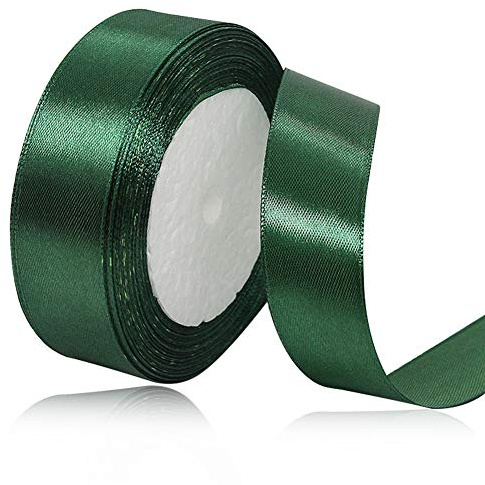 XMASOLD Satinband, 22 meter mörkgrön, 25 mm brett presentband för presentförpackning, gör-det-själv-hantverk, buketter, sömnadsprojekt, rosetttillverkning, födelsedags- och bröllopsdekorationer