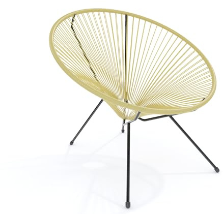 Bricozone Poltrona Con Seduta A Corde Intrecciate Sedia Relax Ovale E Struttura In Acciaio Robusto Design 72 x 78 x 89 cm Arredo Arredamento Giardino Esterno Terrazzo Salone Salotto Soggiorno (Beige)