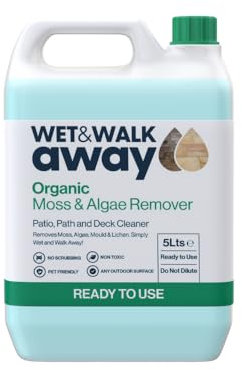 Wet & Walk Away Ready to Use Organic Moss & Algae Remover for Garden Spaces – Brighten and Clean Your Patio, Indian Sandstone, Driveway, Decking, Astroturf and Bricks – Covers up to 50m² – 5 Litres