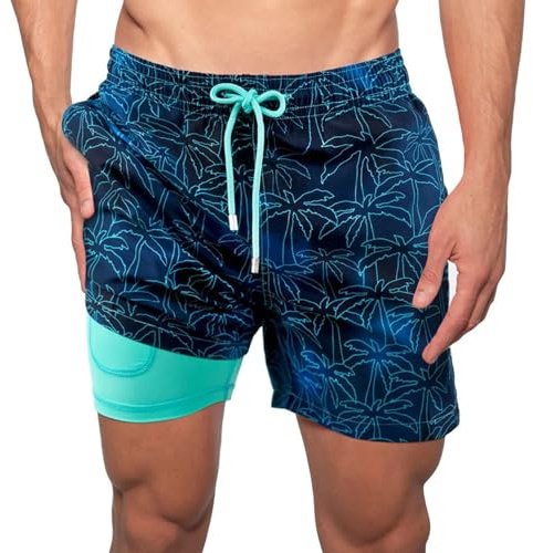 AUFIKR Badeshorts für Herren Herren Doppelschicht Beach Shorts mit Kompressionsfutter 2 in 1 Board Shorts mit Taschen Surfen Sport Surfbrett Shorts