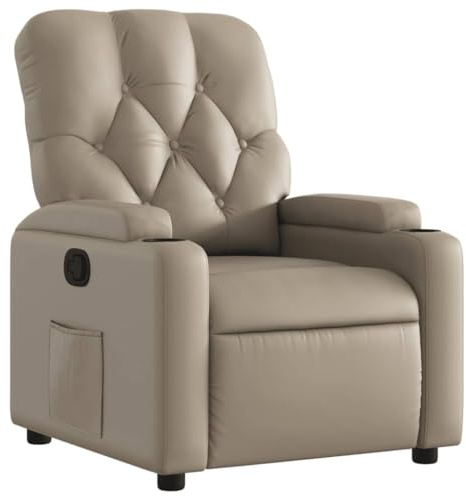 vidaXL Sillón Reclinable, Silla con Respaldo Reposabrazos, Sillón de Televisión Relax Descanso, Asiento para Salón, Cuero Sintético Color Capuchino
