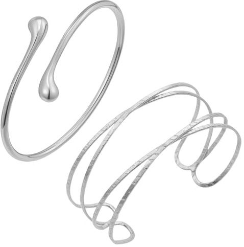 TenaLucy 2 Pezzi Bracciale Donna Oro,Bracciale Braccio Superiore Donna Bracciale Avvolgente per Braccio Braccialetto Regolabile Braccialetti Aperti da donna (Argento)