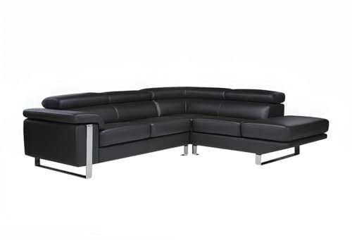 Vente-unique - Canapé d'angle en Cuir Mystique - Noir - Angle Droit
