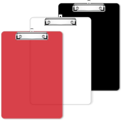 XHDA Plastic Clipboard A4 Pack of 3, Multicolour A4 Clipboard with Hanging Hole and Metal Clip for Office, Work, Classroom, Business