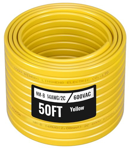 VEVOR NM-B Wire, 14AWG/2C Non-Mettalic Residential Indoor Electrical Wire with Ground, PVC Sheathed High-Purity Copper Core Cable, for Outlets, Switches, Other Loads & Lighting Wiring Projects(50 ft)