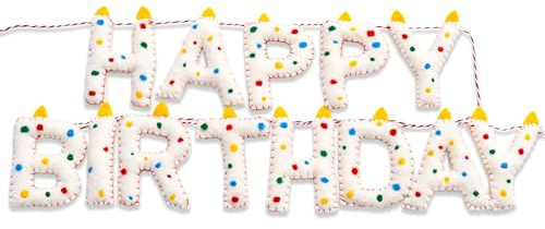 Pre-Strung Happy Birthday Banner Handmade Wool Felt HAPPY BIRTHDAY Garland, Reusable Rainbow Party Decorations,Personalized Holiday Sign for Kids Birthday Party Decor,Photo Prop (Confetti Dots Banner)