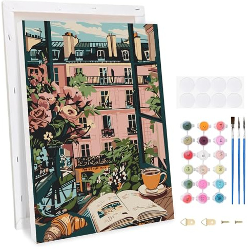 TLIOBLO Fleurs et Maison Peinture par Numéros avec Cadre pour Adulte, DIY Fleurs Peinture pour Adultes Enfants Débutants Facile sur Toile avec Peintures et Pinceaux, Décor Maison Cadeaux 20x30cm