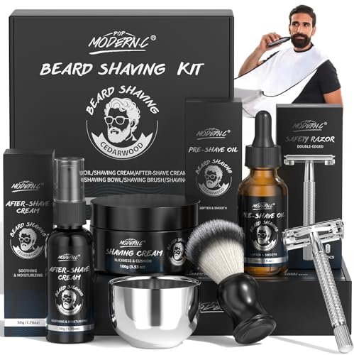 Kit Da Barba Da Uomo, 8 Pezzi, Cesto Regalo Per Natale, Compleanno, Festa Del Papà, Olio Pre-Barba, Crema Da Barba, Crema Dopobarba, 10 Lamette, Rasoio Di Sicurezza