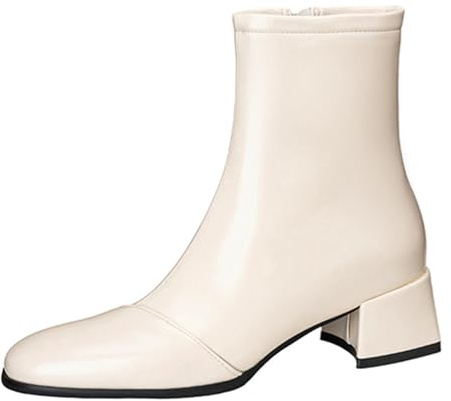 Cocey Bottines pour femme | Bout carré et talon bloc de 4,5 cm pour les trajets quotidiens, le bureau et la vie quotidienne, beige, 34 EU