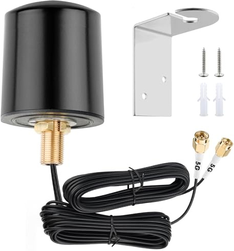 Antenna da 5G LTE per esterni, 5 dBi, 600-6000 MHz Spina MIMO SMA Antenna Esterna Omnidirezionale, con 5 m Dual SMA Spina Low Loss BMR100 per router WiFi Hotspot Sicurezza Telecamera IP