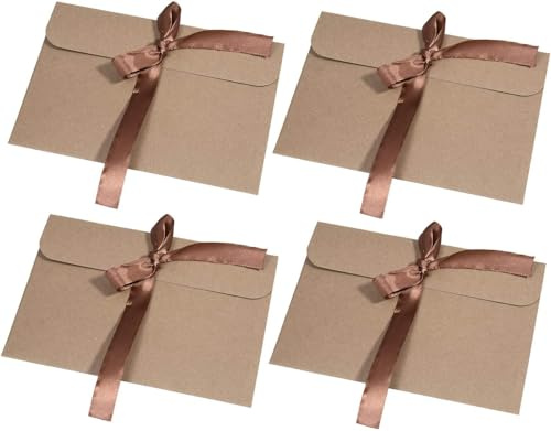 KONSTANTIA 30 pezzi Busta Kraft Busta di carta, Kraft riciclata Buste di Retro Carta Fatti a Mano in stile Vintage per Matrimonio Compleanno (17.2 x 12.5 cm) (Nastro marrone)