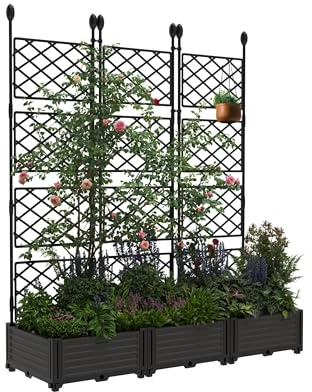 Acekool Klettergerüst Mit Pflanzkasten 126x160 cm—PP-Material, 3er-Set Vertieft, Upgrade Verstärkt, Outdoor, Für Kletterpflanzen Gemüse Blumen, 1 Stück