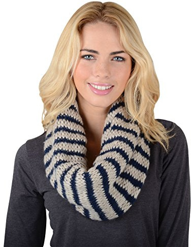 Autumn Faith Ladies Berlin Navy & Beige Stripe Warm Knitted Snood Womens Fashion Loop Scarf