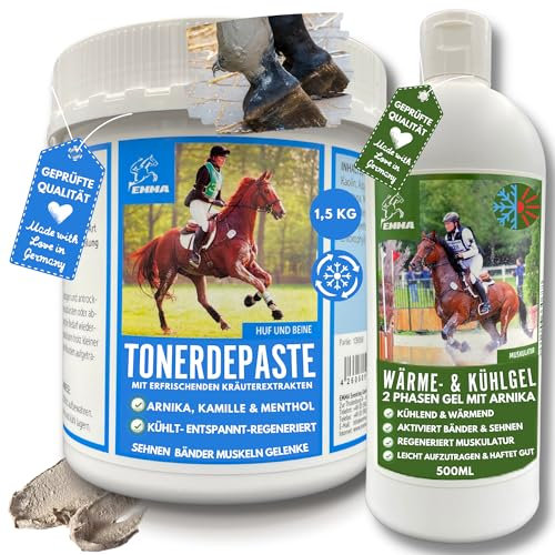 Tonerde Pferd + Pferdesalbe kühlend & wärmend - essigsaure Tonerde I Pferdebalsam + Tonerdepaste für für Gelenke Bänder Sehnen I kühlende Arnika Salbe Entspannung Muskеln & bei Muskelkater 1,5+0,5Kg