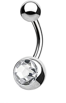 WARRIOR Piercing Ombelico Banana con Pietro Bianco Belly Button Sterile in Titanio 14G(1,6mm) Piercing del Corpo Barra Singolo Pezzo PTD-02（12 mm）