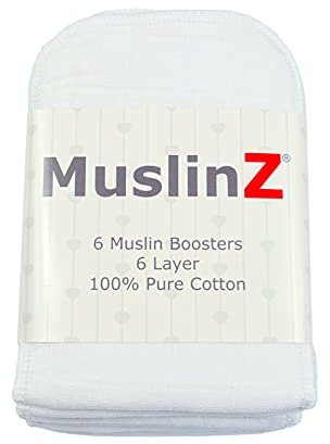 MuslinZ 6pk Reusable Cloth Nappy Boosters, Inserts - 6 Layers of 100% Cotton Muslin - Reusable Nappy Insert Cloth Diaper Booster