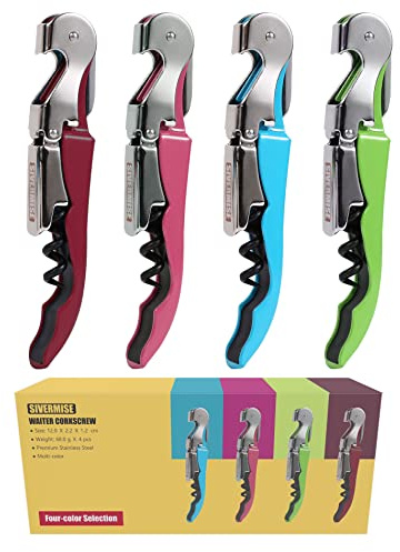 SIVERMISE Waiters Corkscrew, Wine Bottle Opener, Wine Key, Multi-Functional All-in-1(Multi-Color, Pack of 4)