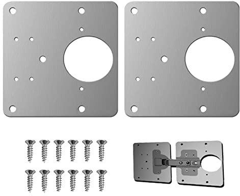 SyiXute 2 Piezas Placa de Reparación de Bisagras,9 x 9 cm,Acero Inoxidable Placa Reparación Accesorio con Orificio y Tornillos,Placas de Soportes de Reparación para Gabinete Muebles Ventana
