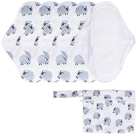 Serviettes Hygiéniques Réutilisables, 5 Pièces 20 X 15 Cm Protège-slips Serviettes Hygiéniques en Tissu Hygiénique en Bambou, Serviettes Hygiéniques Lavables à Absorption D'eau avec(Mouton)