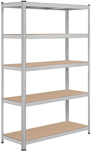 Abician Étagère Charge Lourde 875kg Étagère de Garage Rangement 5 Niveau Réglables Cadre en Métal 180 x 120 x 45cm Argenté