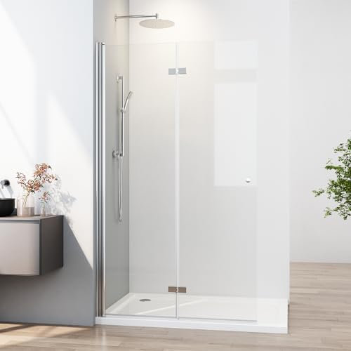 WOWINNE Walk In Dusche Walk In Duschglas 80 x 185 cm Walk In Duschfalttür 5 mm ESG Sicherheitsglas Duschwand Glas Duschtrennwand Glas Badewanne Duschwand Höhe 185