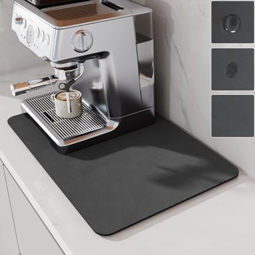 LIMNUO Coffee Mat,Coffee Maker Mat for Countertops, Absorbent Dish Drying Mat for Kitchen Counter, Under Coffee Maker Pot Espresso Machine Dish Rack (Grey, 50 x 30 cm)