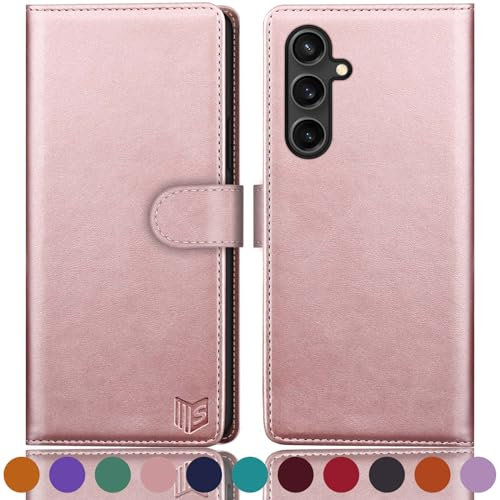SUANPOT Cover per Samsung Galaxy S23 FE Blocco RFID Portafoglio Slot CarteSupporto Cellulare Magnetica custodia Pelle Sintetica Cover per Samsung S23 FE Oro Rosa