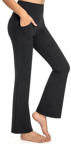 GymCope Pantaloni Yoga Donna, Pantaloni a Zampa Vita Alta, Leggins a Zampa di Elefante, Bootcut Wide Leg Yoga Pants Elasticizzati con 4 Tasche per Pilates Esercizio Fitness Lavoro Casuals Danza