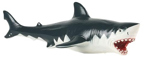 JOKFEICE Marina djur-leksak: realistisk gummimegalodon (med bomullsfyllning), älvträdgårdstillbehör, pedagogiska leksaker och tårtdekorationer för barn